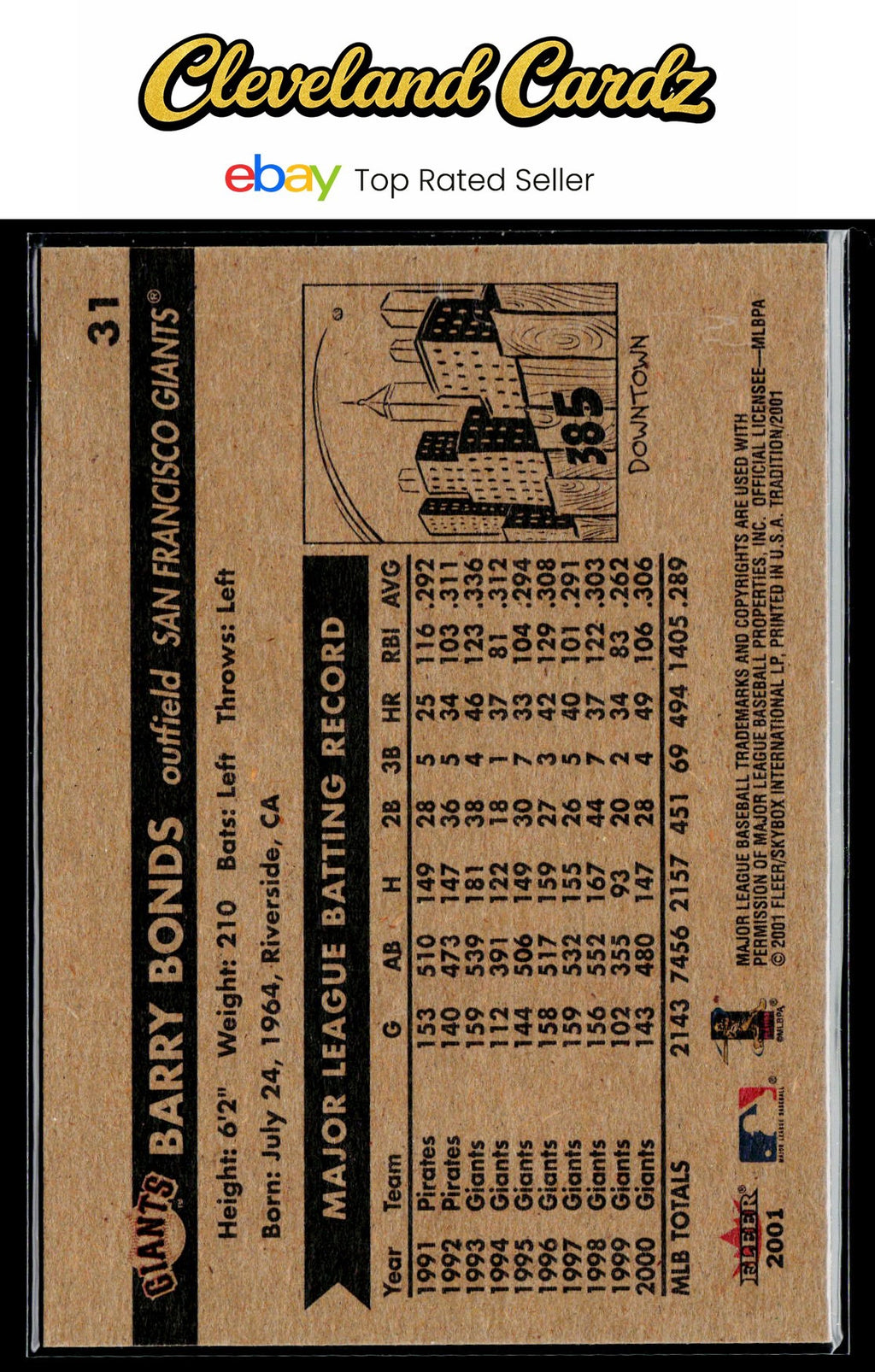 2001 Fleer Tradition #31 Barry Bonds