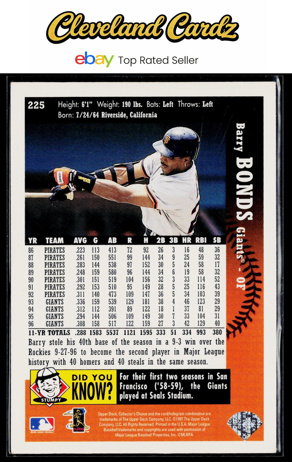 1997 Collector's Choice #225 Barry Bonds