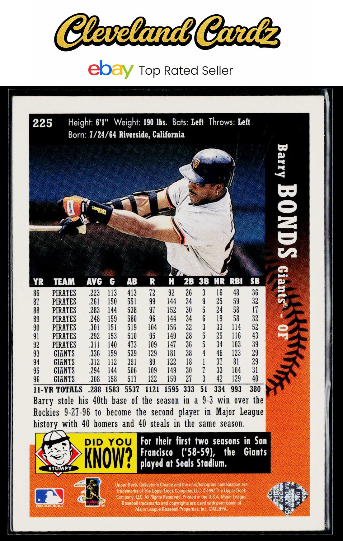 1997 Collector's Choice #225 Barry Bonds