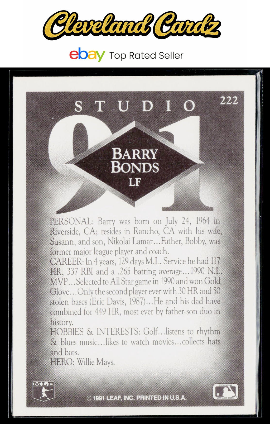 1991 Studio #222 Barry Bonds