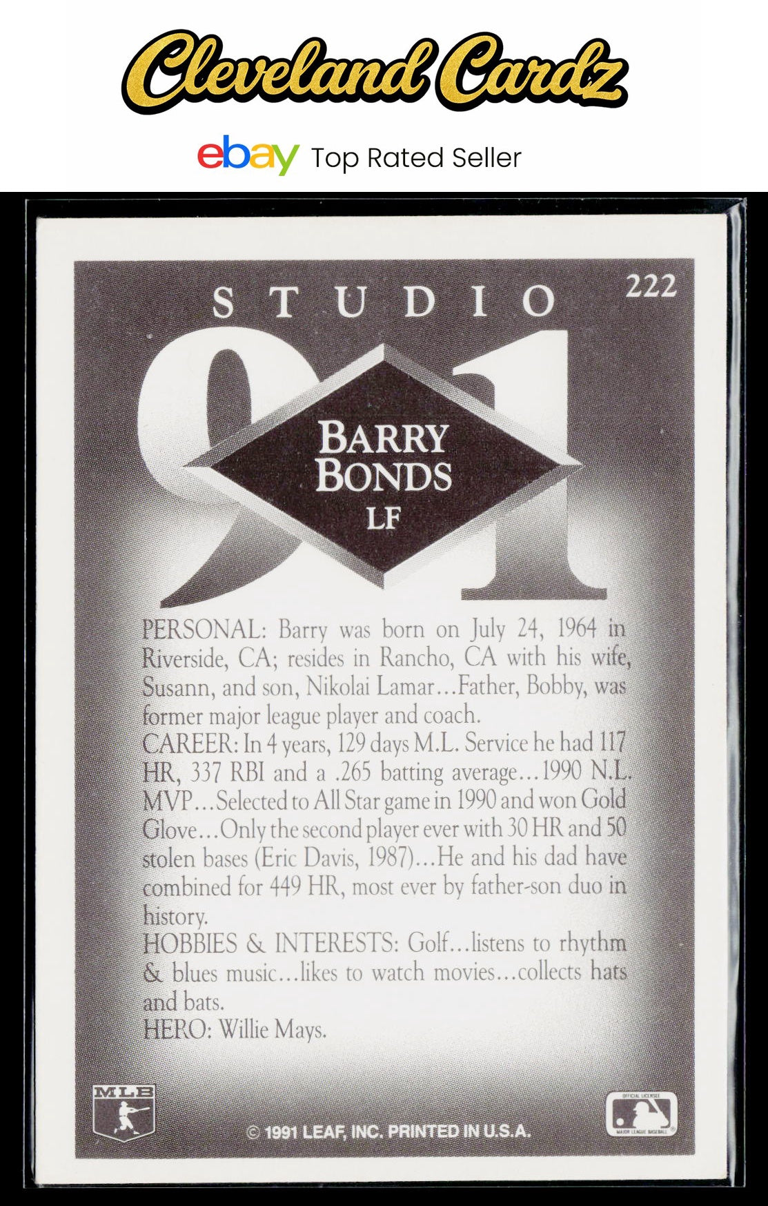 1991 Studio #222 Barry Bonds