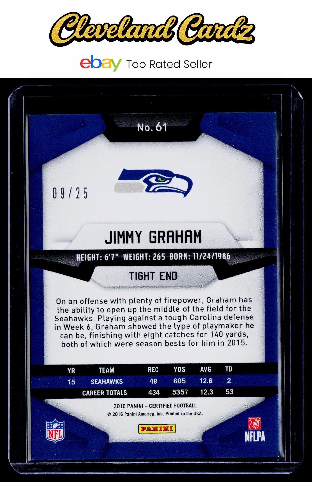 2016 Panini Certified #61 Jimmy Graham Mirror Gold #/25