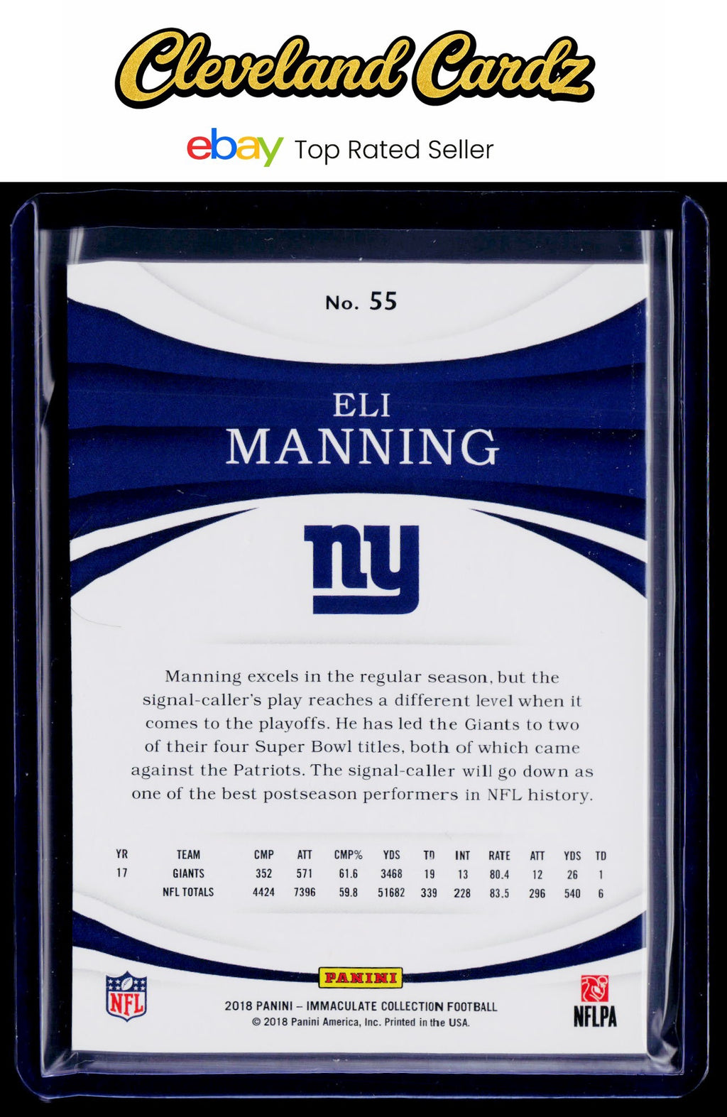 2018 Panini Immaculate Collection #55 Eli Manning #/99