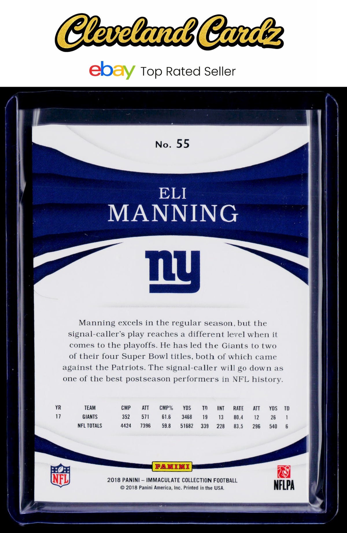2018 Panini Immaculate Collection #55 Eli Manning #/99