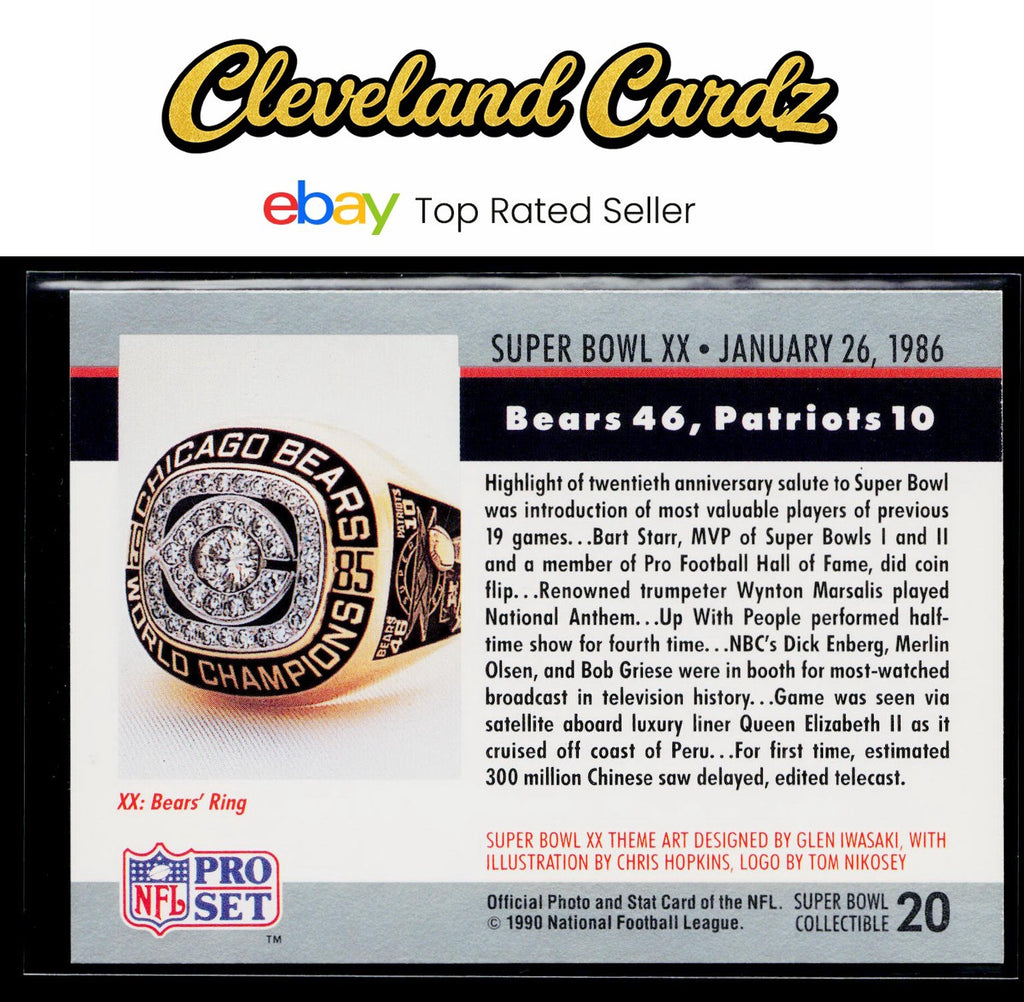 1990 Pro Set #20 Super Bowl XX SBXX Super Bowl Collectibles