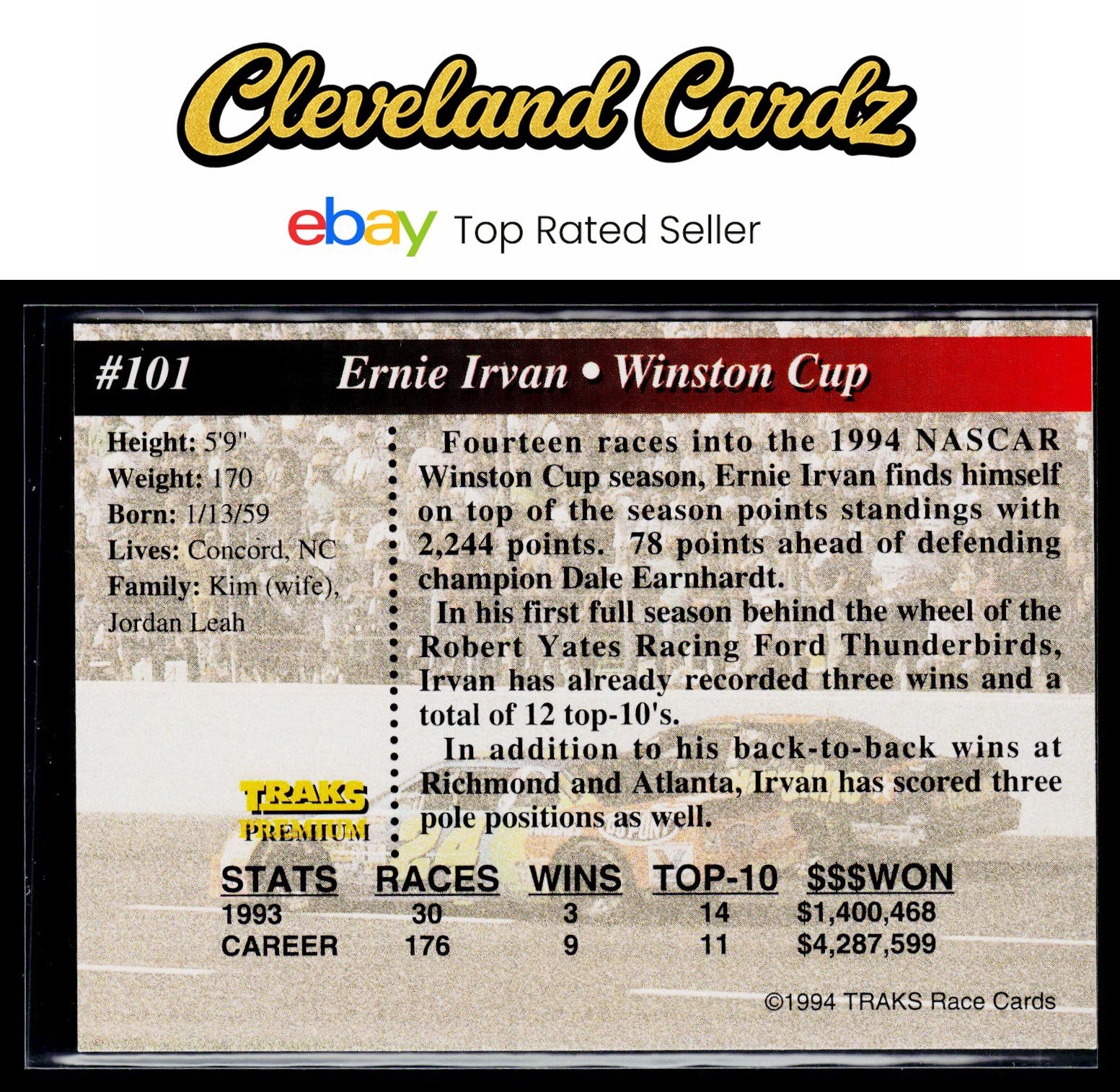 1994 Traks #101 Ernie Irvan First Run