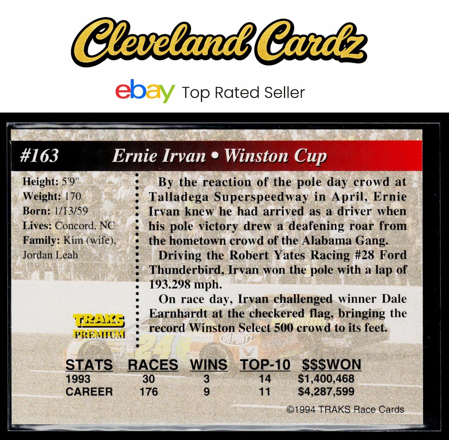 1994 Traks #163 Ernie Irvan