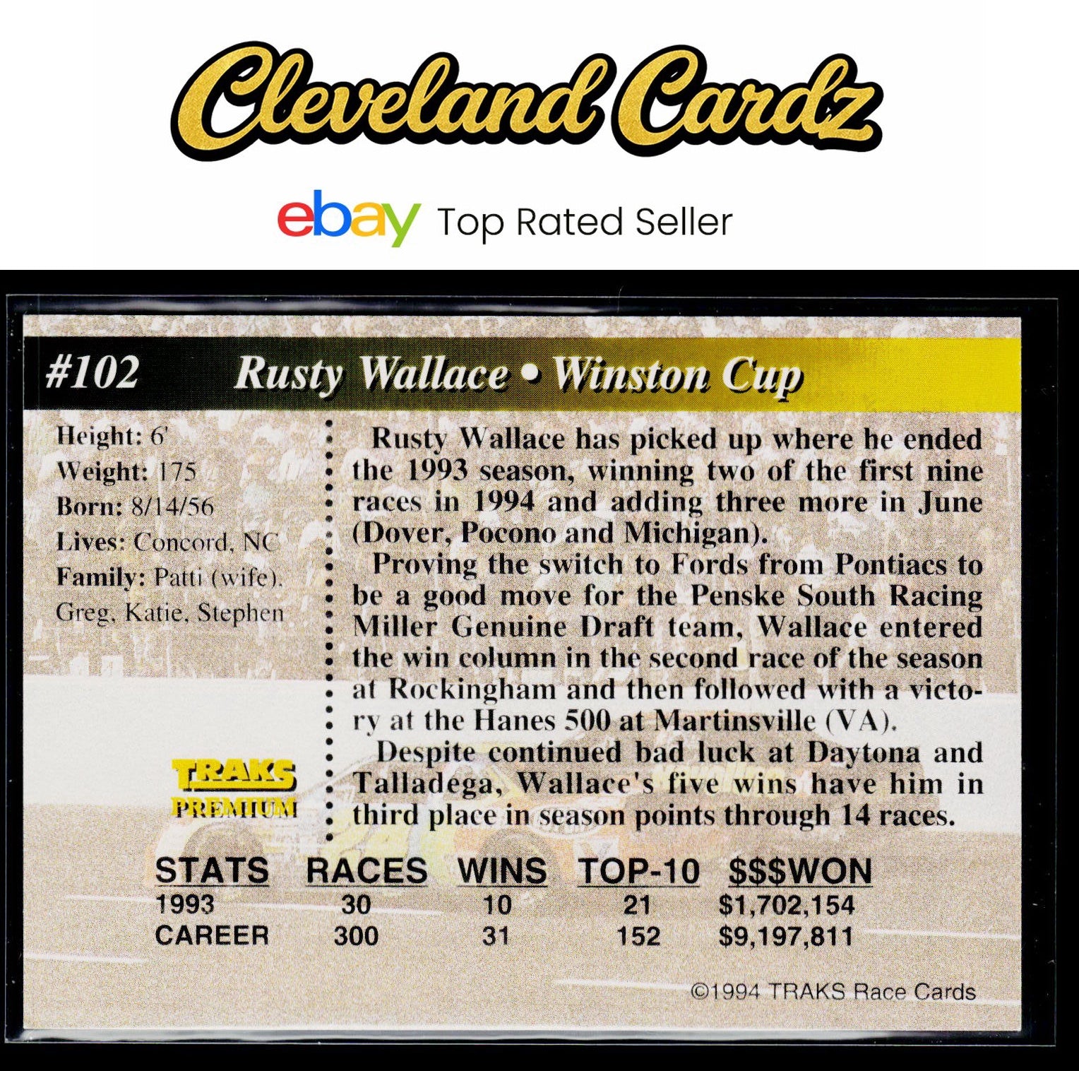 1994 Traks #102 Rusty Wallace
