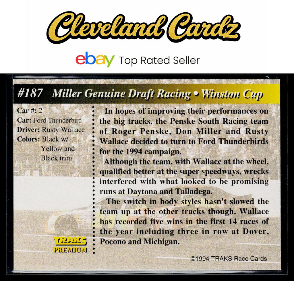 1994 Traks #187 Miller Genuine Draft Racing