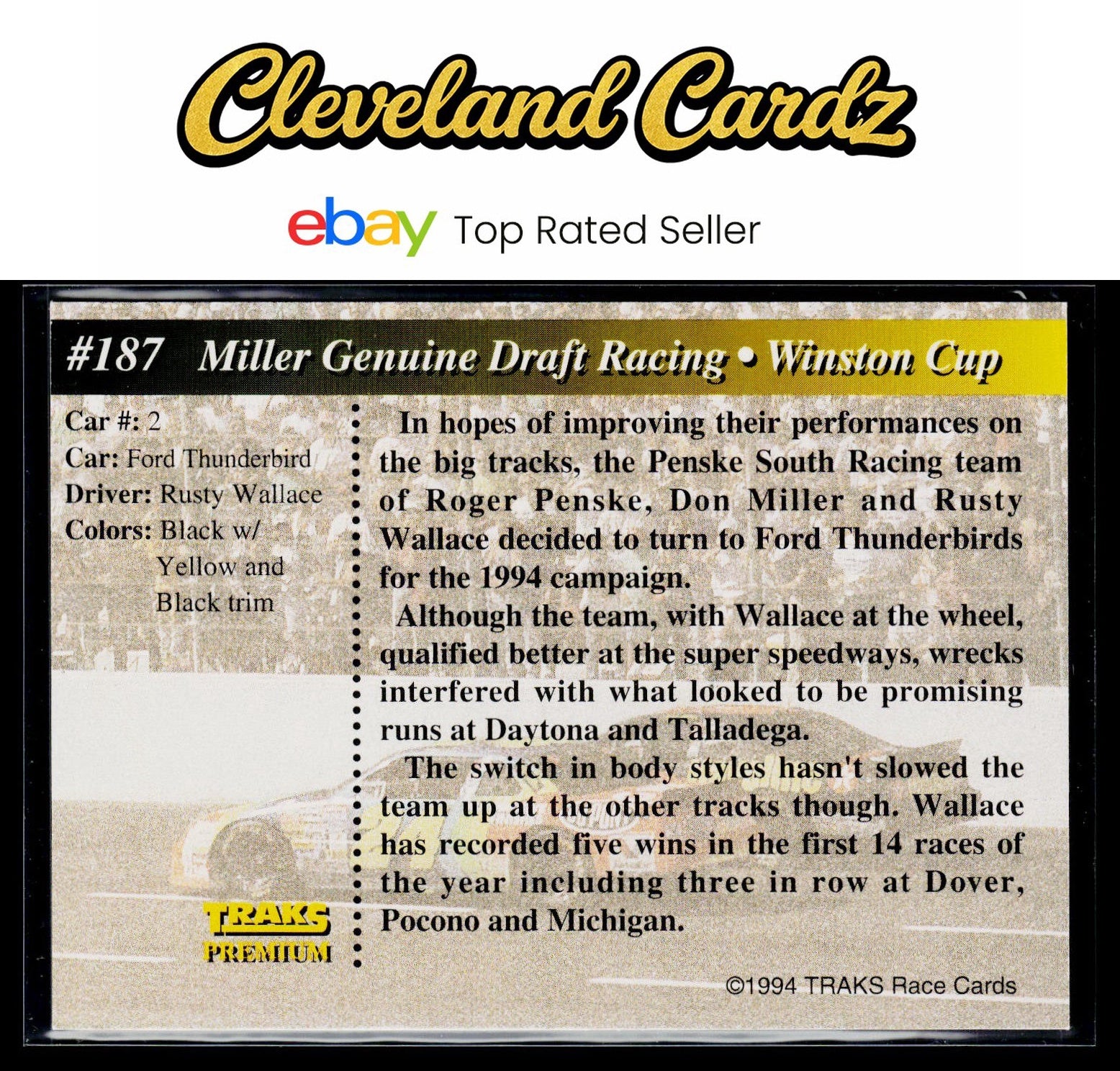 1994 Traks #187 Miller Genuine Draft Racing