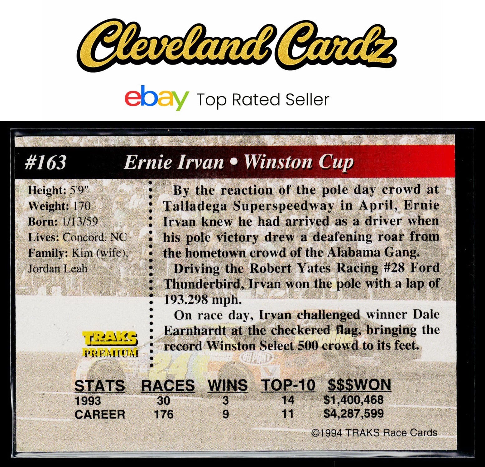 1994 Traks #163 Ernie Irvan