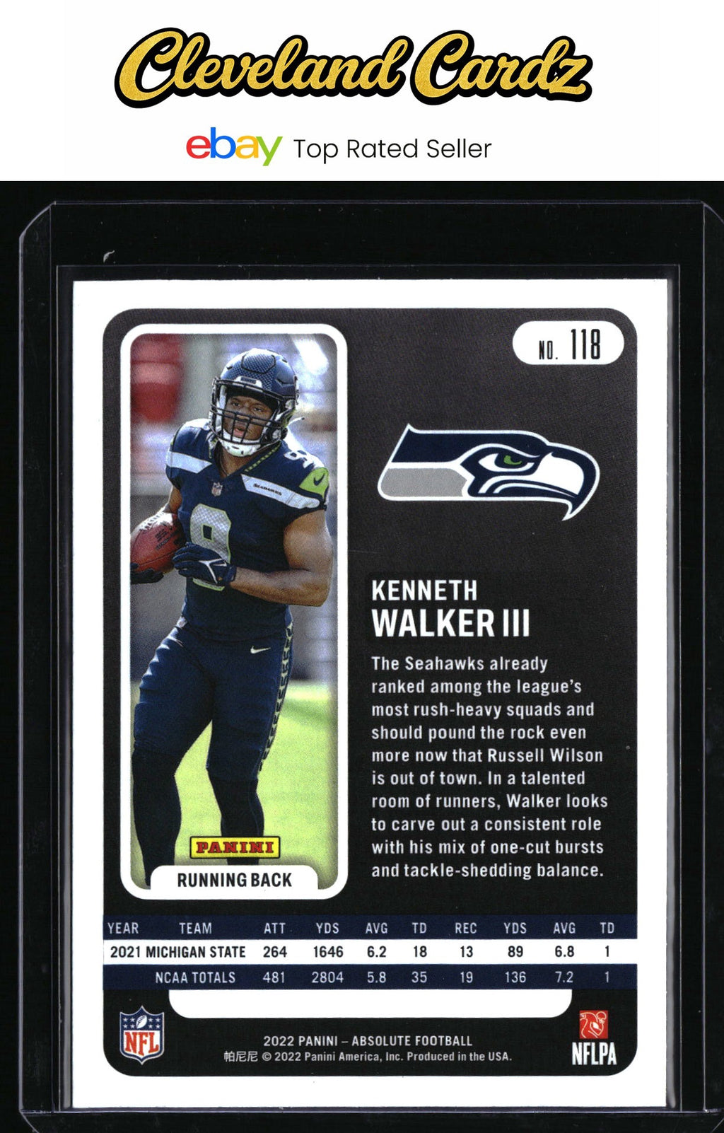2022 Panini Absolute #118 Kenneth Walker III RC