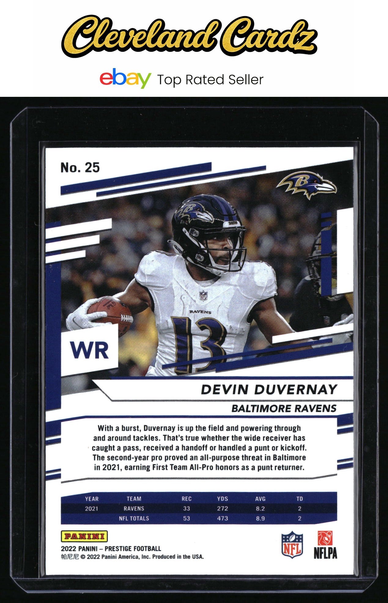 2022 Panini Prestige #25 Devin Duvernay Xtra Points Premium Purple #/199