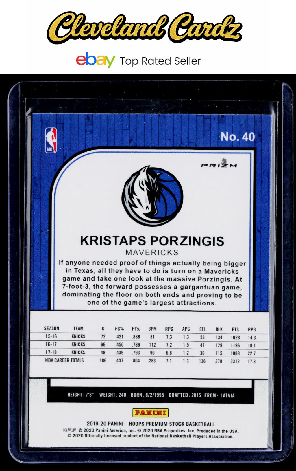 2019-20 Hoops Premium Stock #40 Kristaps Porzingis Prizms Silver