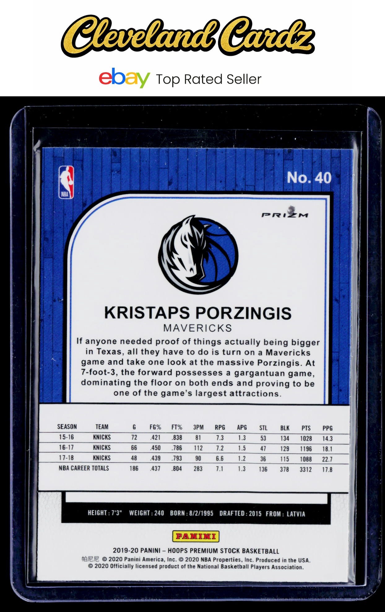 2019-20 Hoops Premium Stock #40 Kristaps Porzingis Prizms Silver