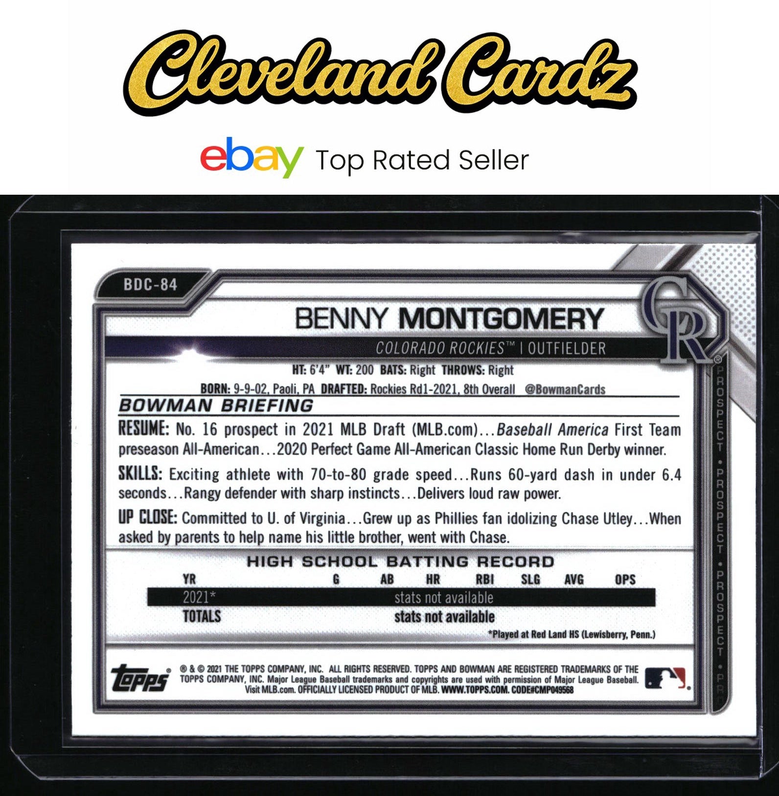 2021 Bowman Draft #BDC-84 Benny Montgomery Chrome