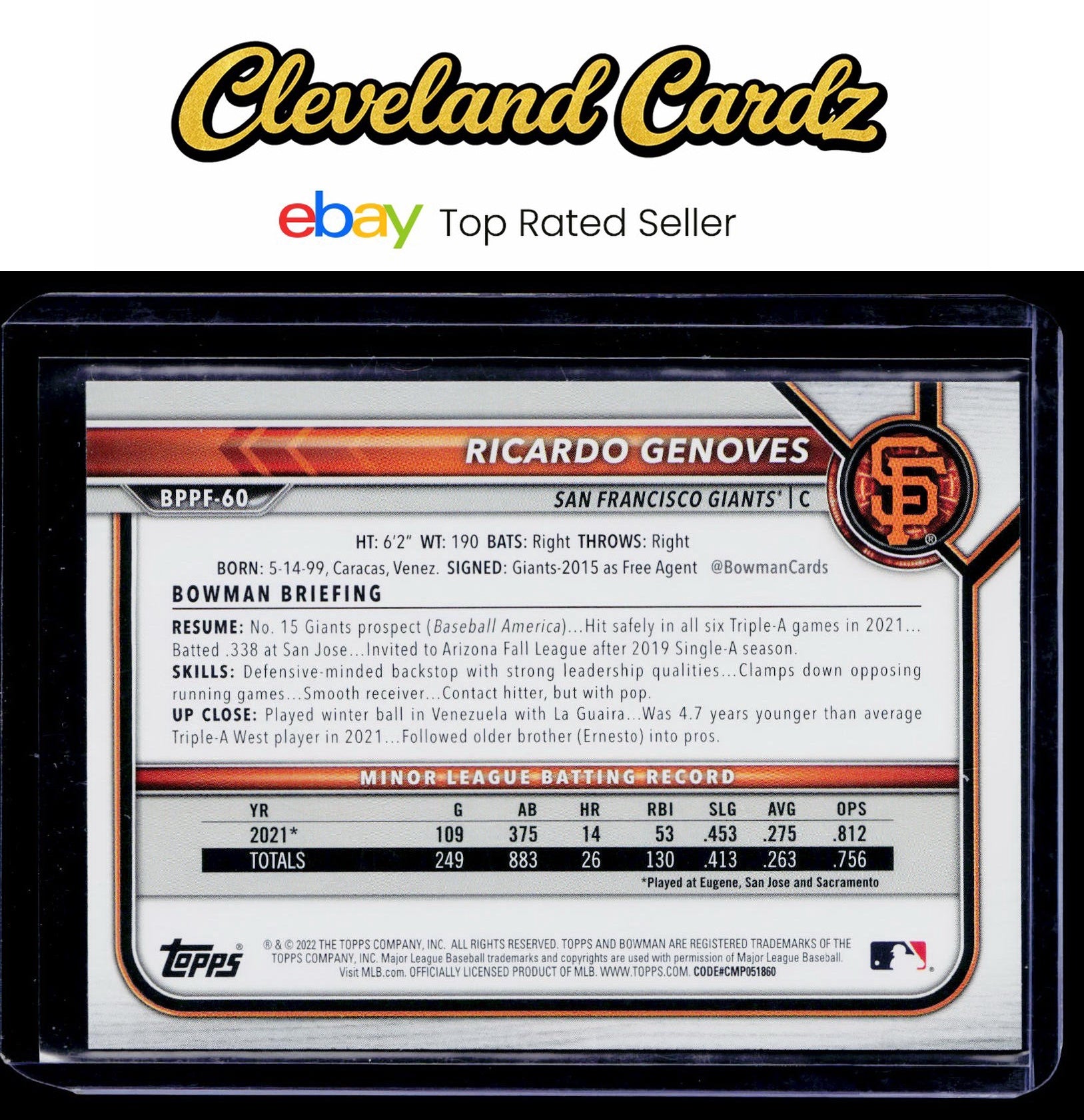 2022 Bowman 1st Edition #BPPF-60 Ricardo Genoves Sky Blue Foil