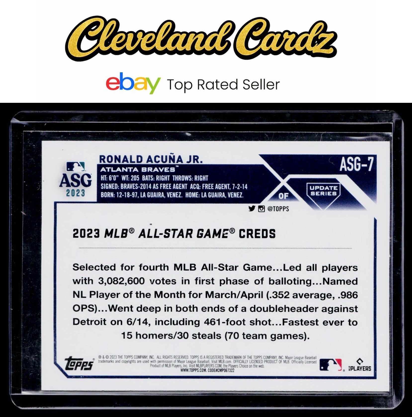 2023 Topps Update #ASG-7 Ronald Acuña Jr. 2023 All-Star Game