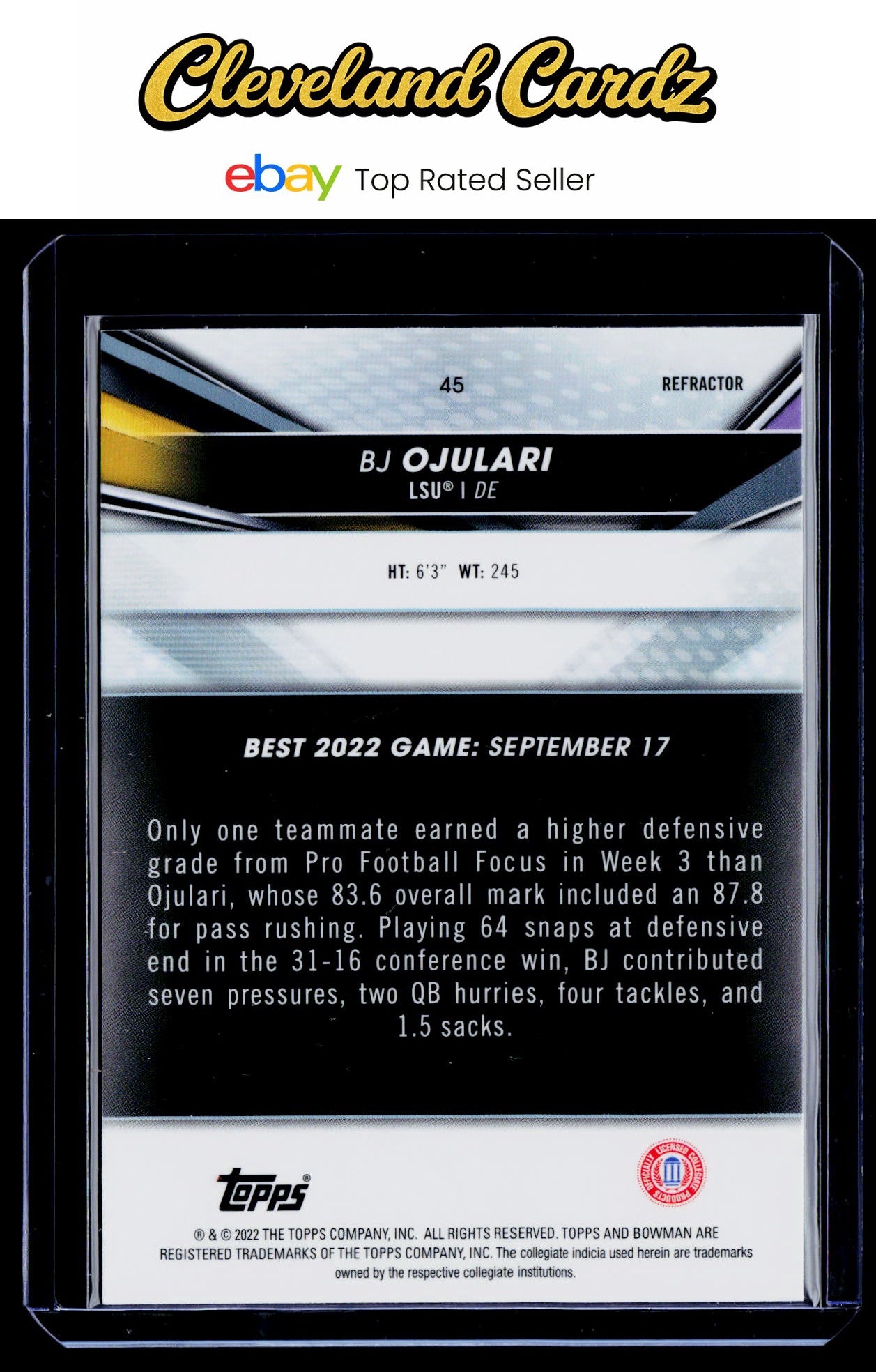 2022-23 Bowman's Best University #45 BJ Ojulari Refractor