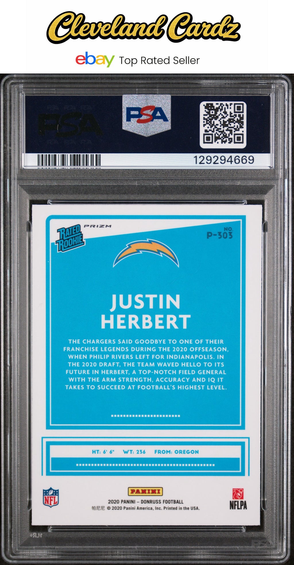2020 Panini Donruss #P303 Justin Herbert Optic Preview-Pink PSA 9