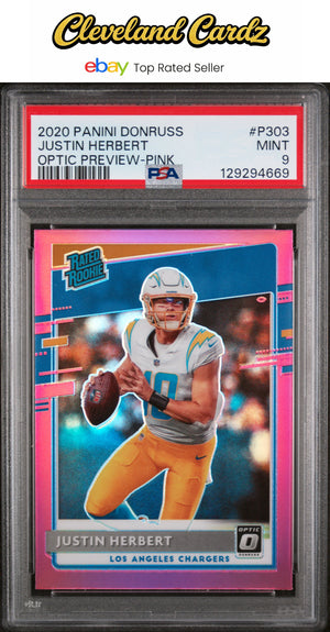 2020 Panini Donruss #P303 Justin Herbert Optic Preview-Pink PSA 9