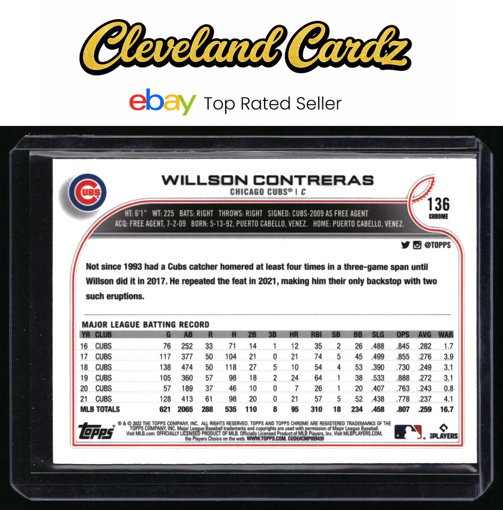 2022 Topps Chrome Sonic #136 Willson Contreras Prism Refractor