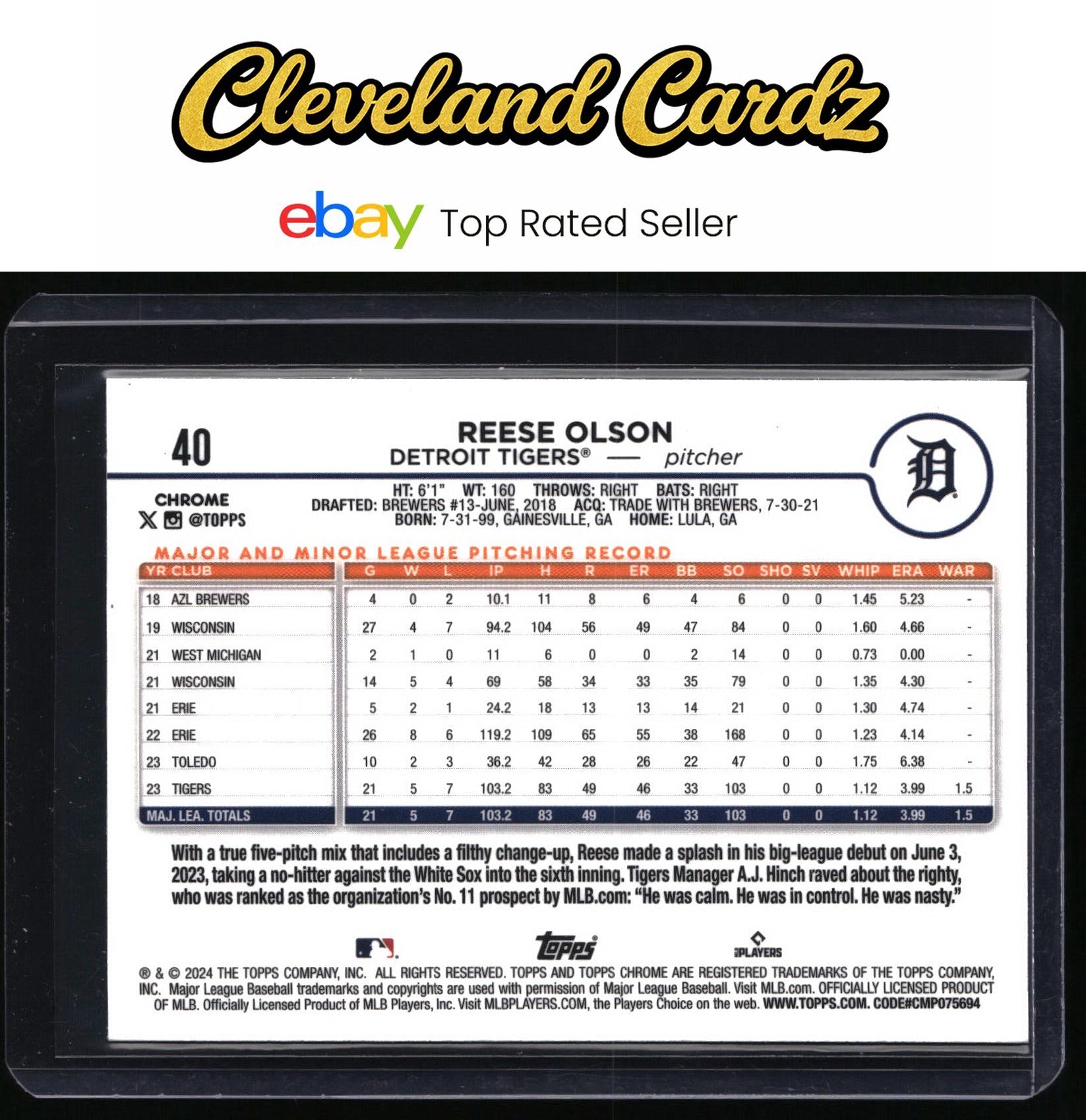 2024 Topps Chrome #40 Reese Olson Sepia Refractors RC