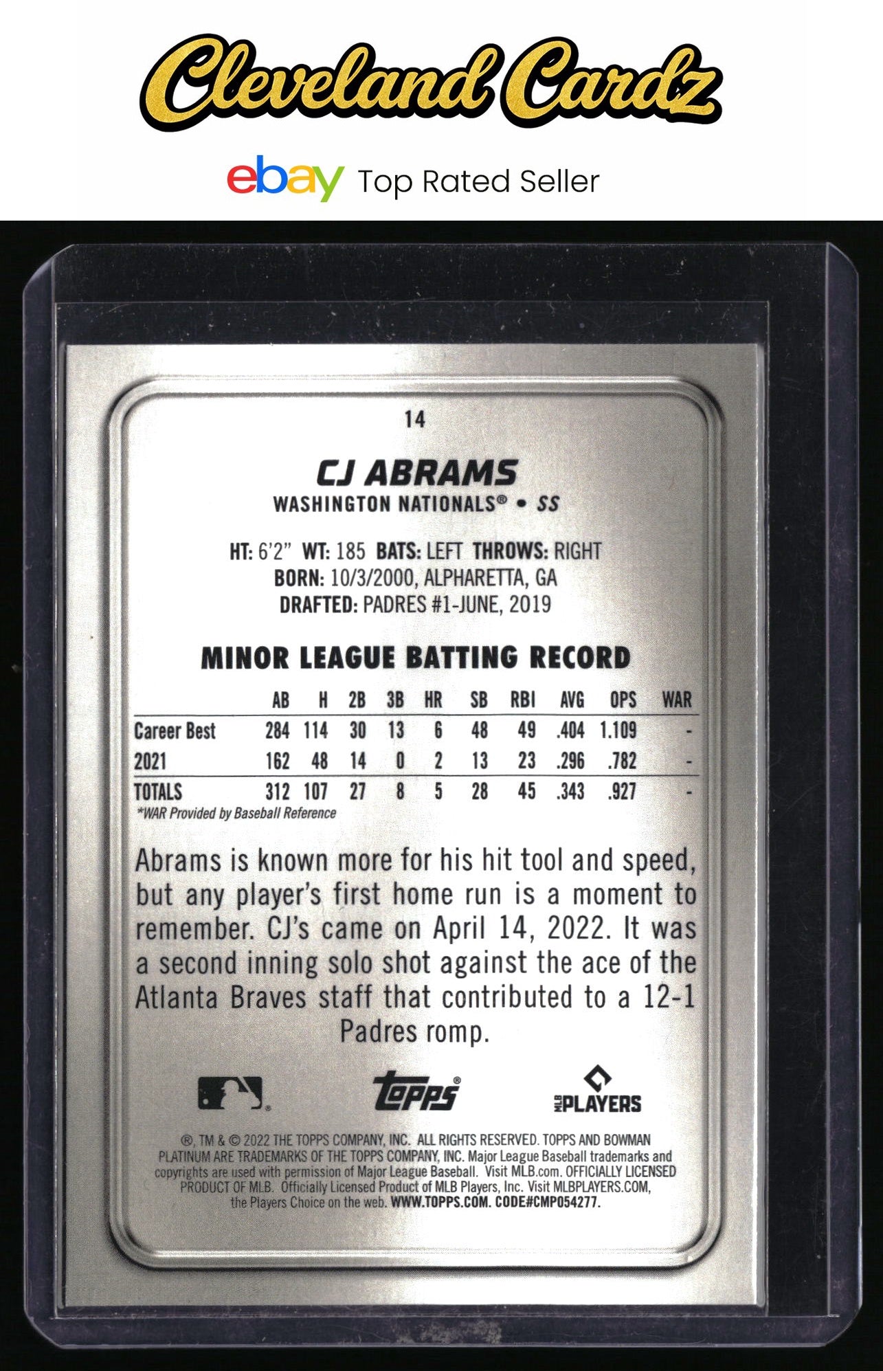 2022 Bowman Platinum #14 CJ Abrams RC