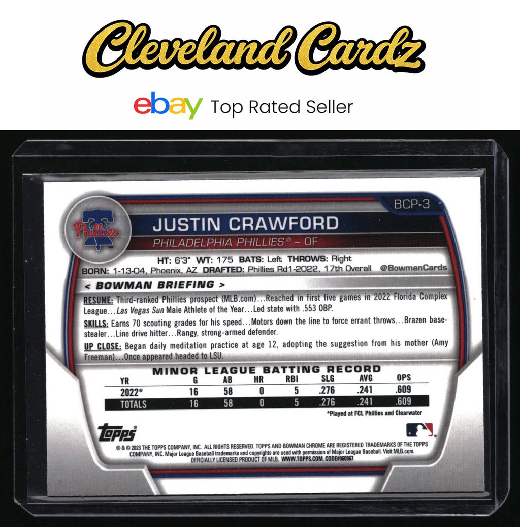 2023 Bowman #BCP-3 Justin Crawford Chrome Prospects Mojo Refractors