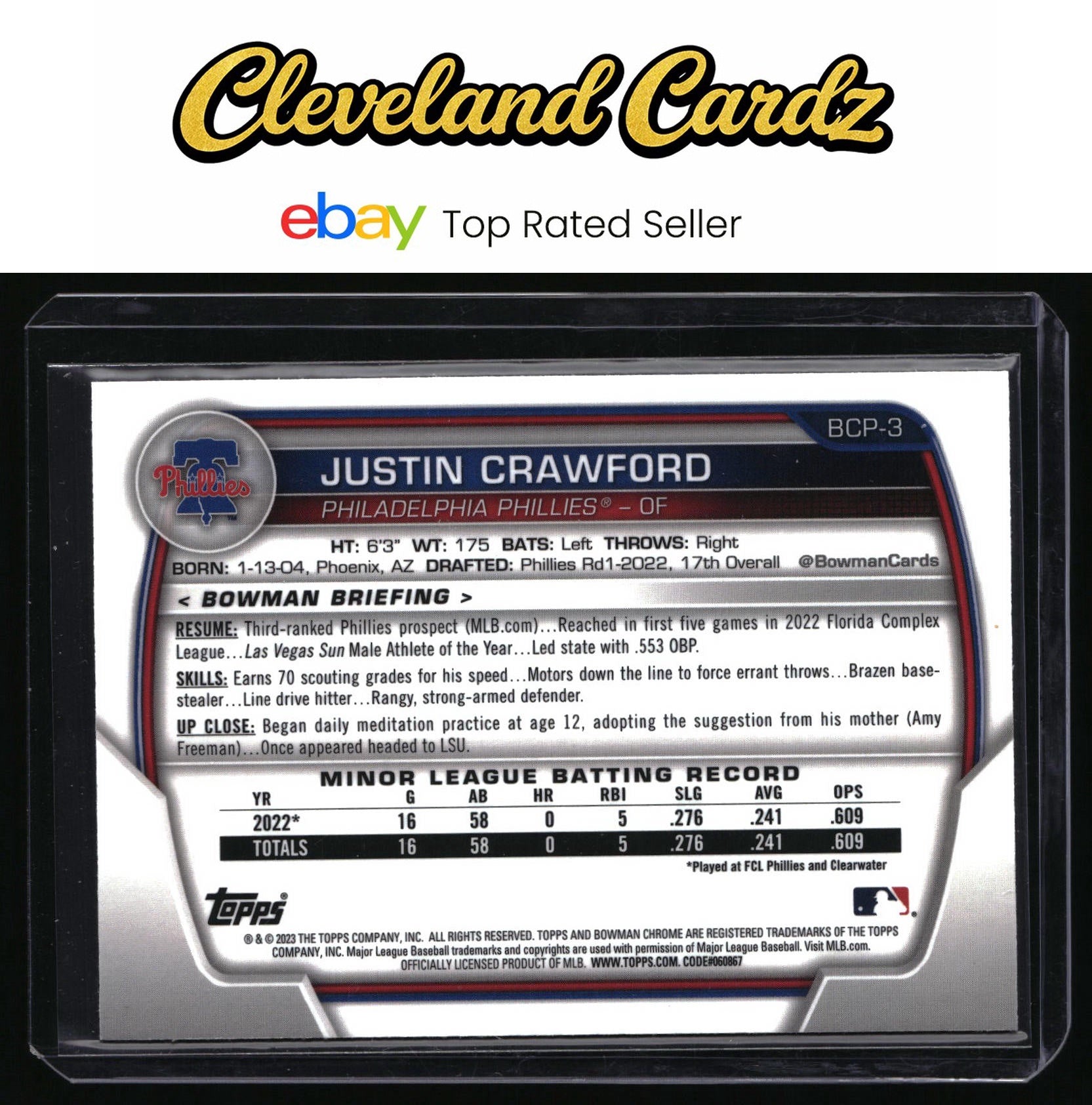 2023 Bowman #BCP-3 Justin Crawford Chrome Prospects Mojo Refractors
