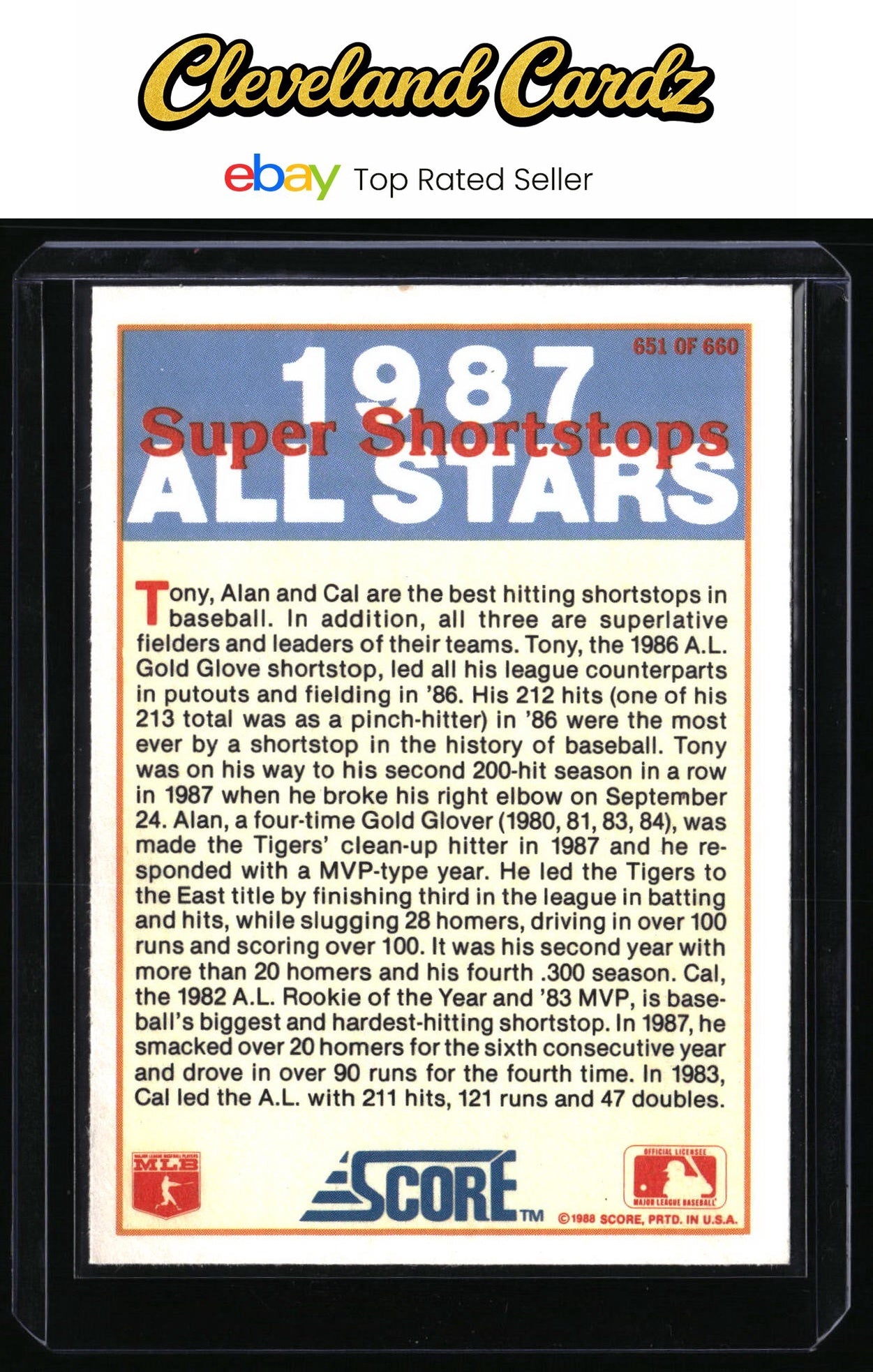 1988 Score #651 Super Shortstops (Tony Fernandez/Cal Ripken, Jr./Trammell)