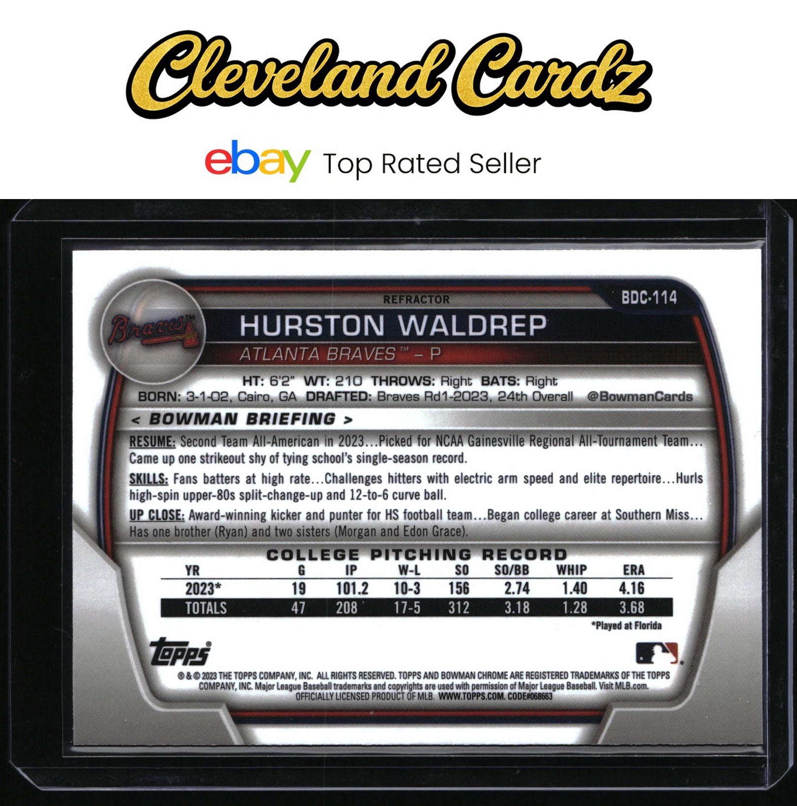 2023 Bowman Draft #BDC-114 Hurston Waldrep Chrome Refractor