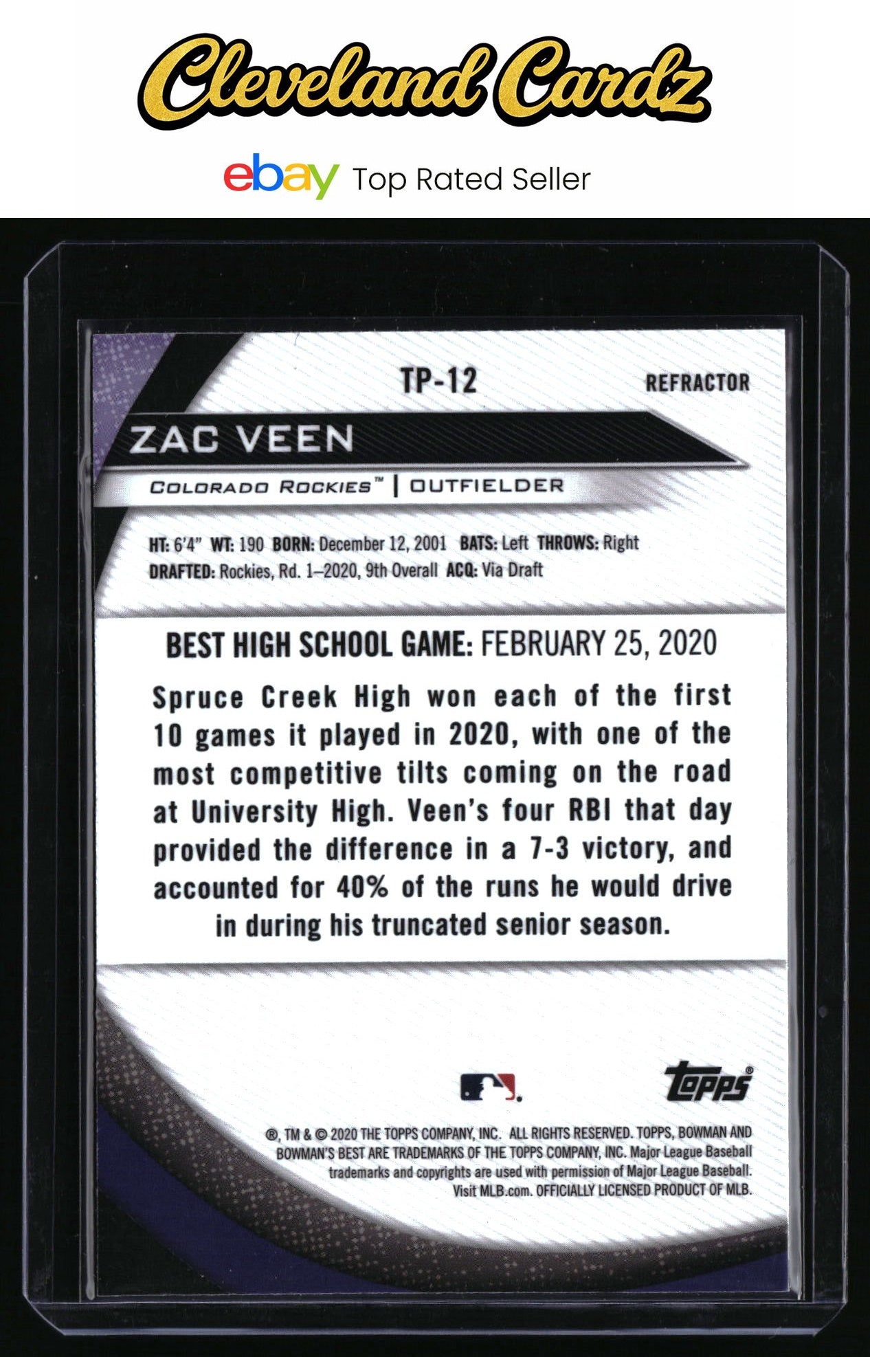 2020 Bowman's Best #TP-12 Zac Veen Top Prospects Refractors