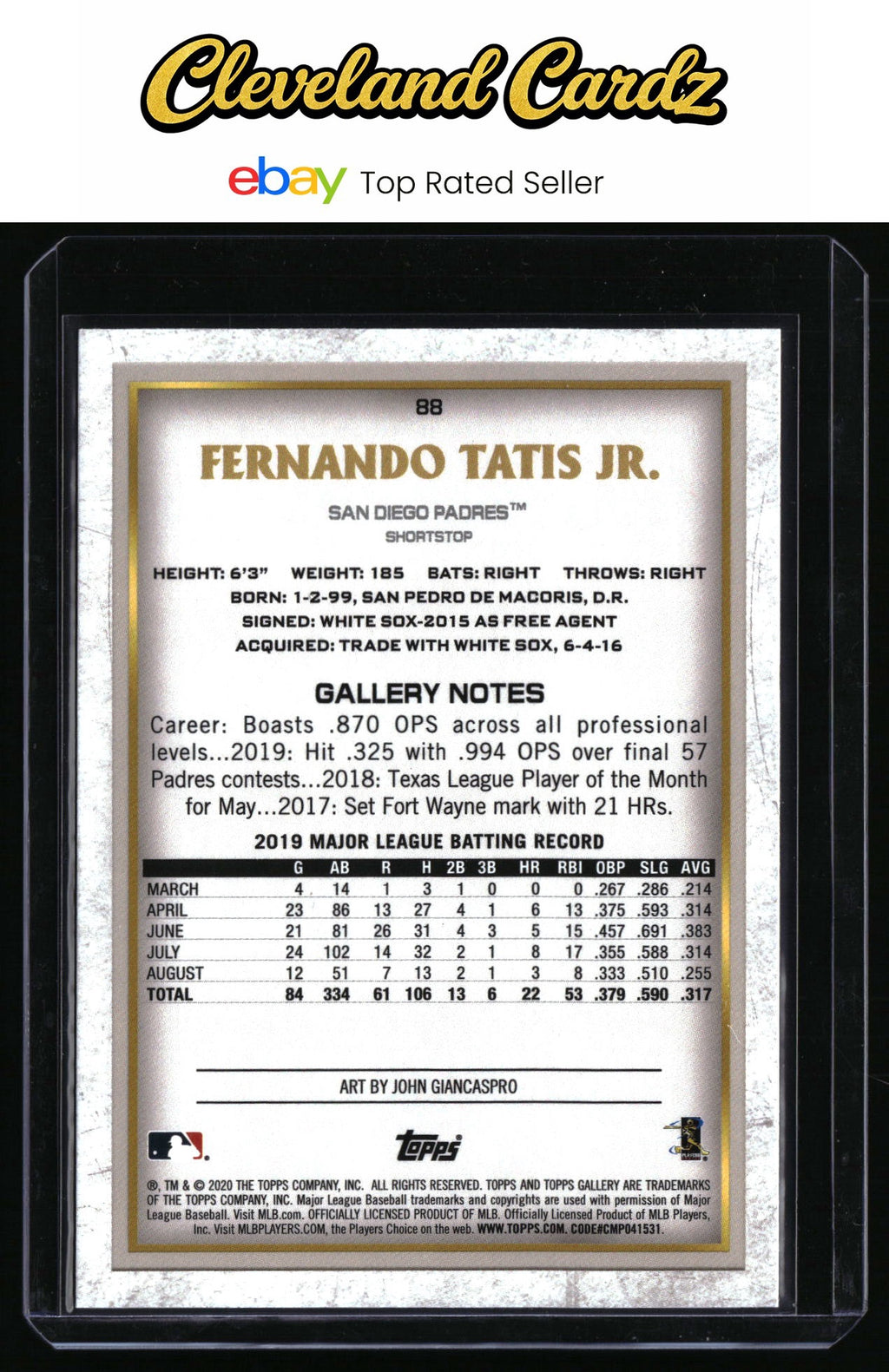 2020 Topps Gallery #88 Fernando Tatis Jr. Artist's Proofs