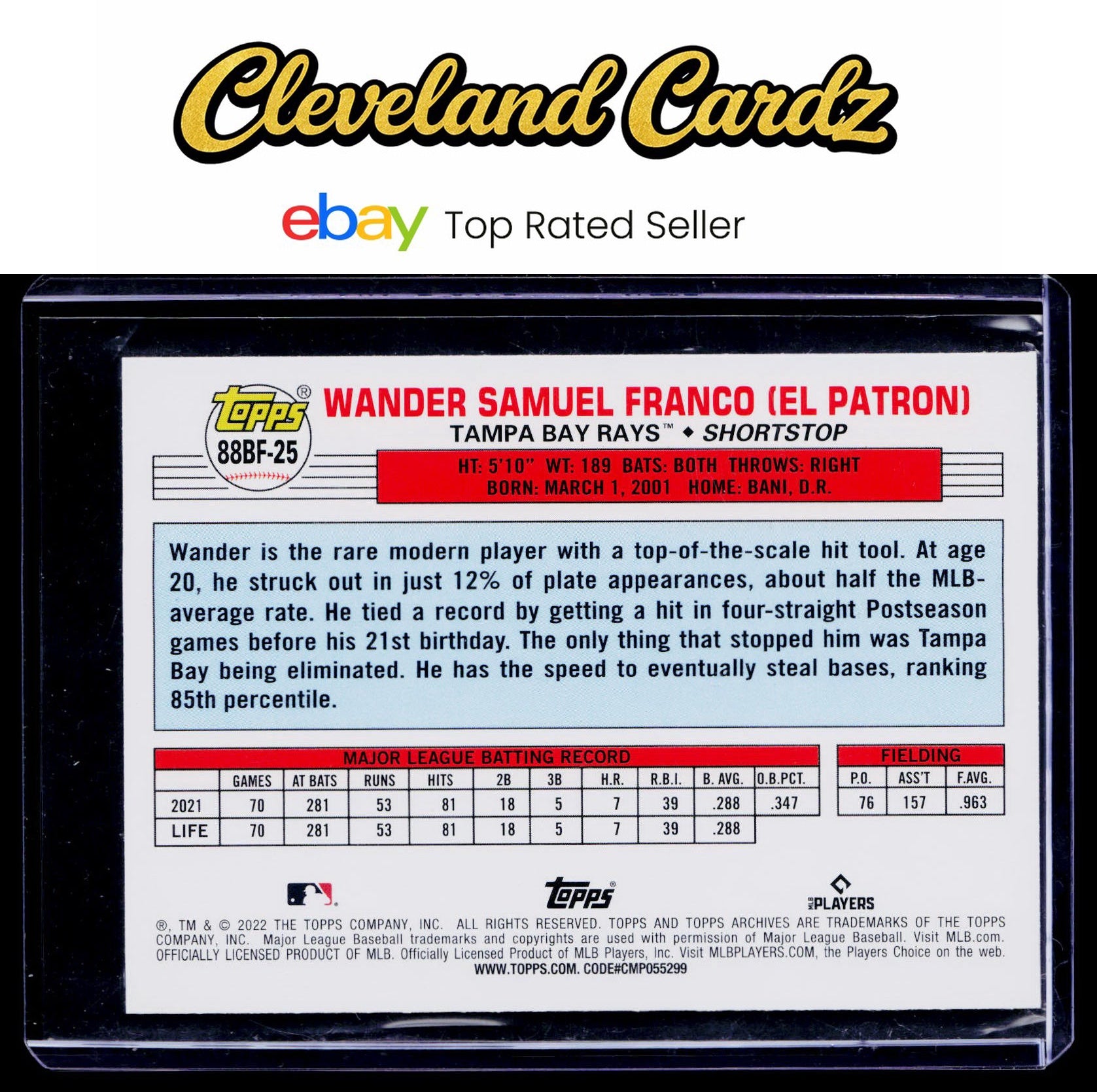 2022 Topps Archives #88BF-25 Wander Franco 1988 Topps Big Foil