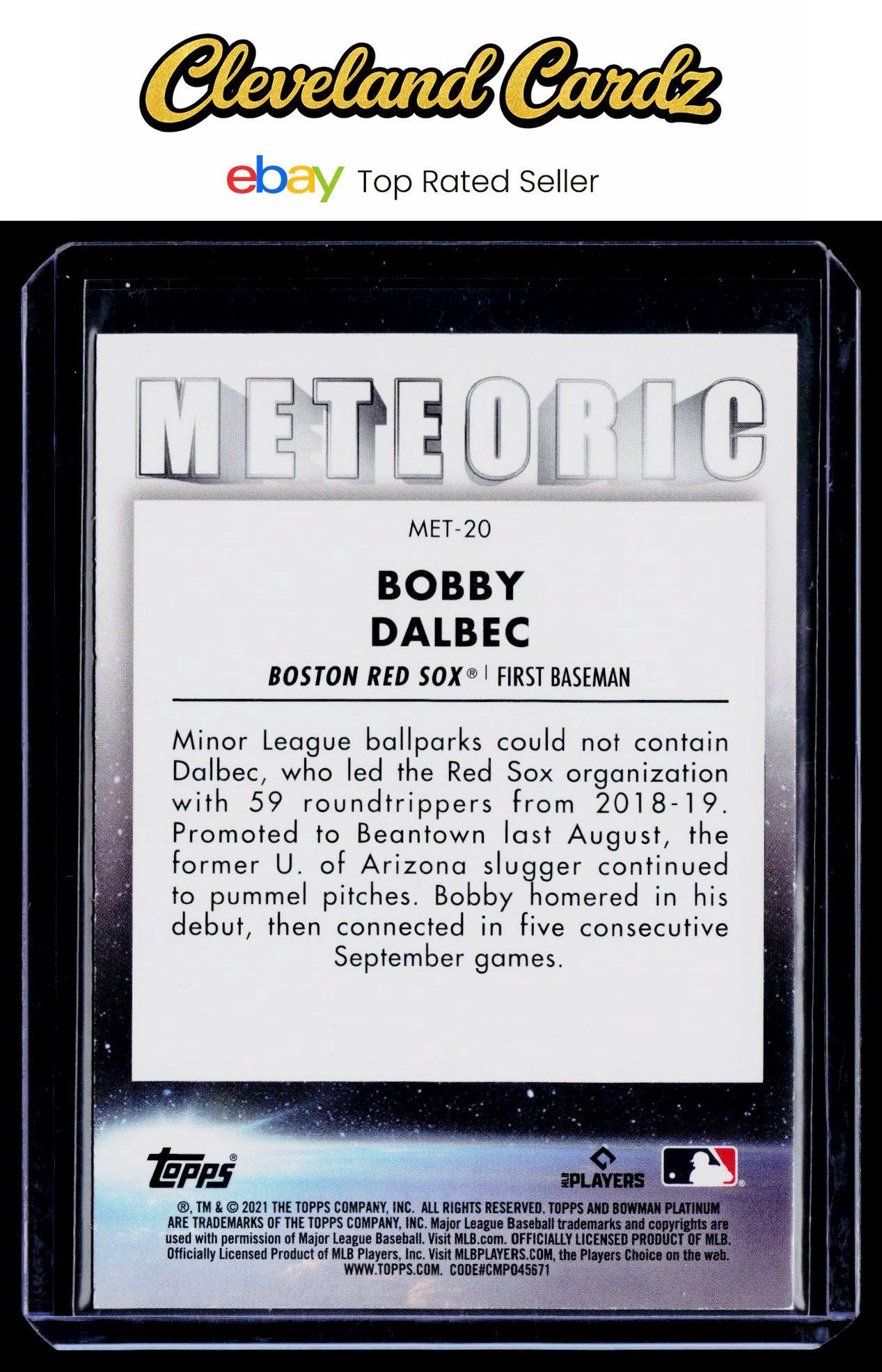 2021 Bowman Platinum #MET-20 Bobby Dalbec Meteoric Purple #/250