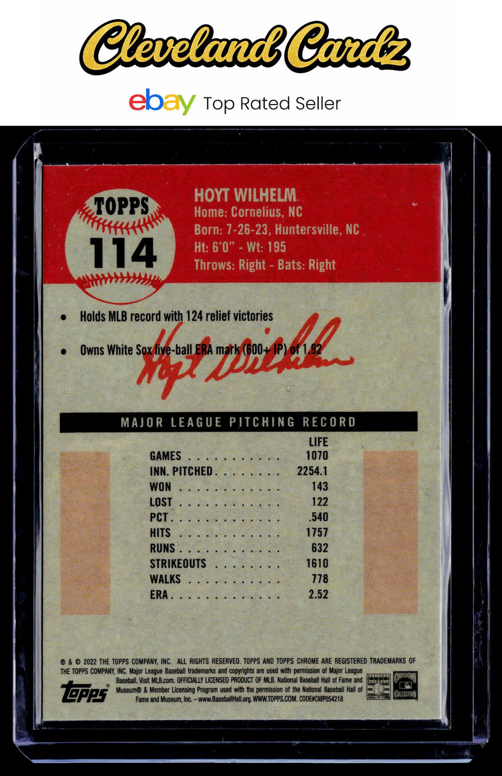 2022 Topps Chrome Platinum Anniversary #114 Hoyt Wilhelm Blue Prism Refractor