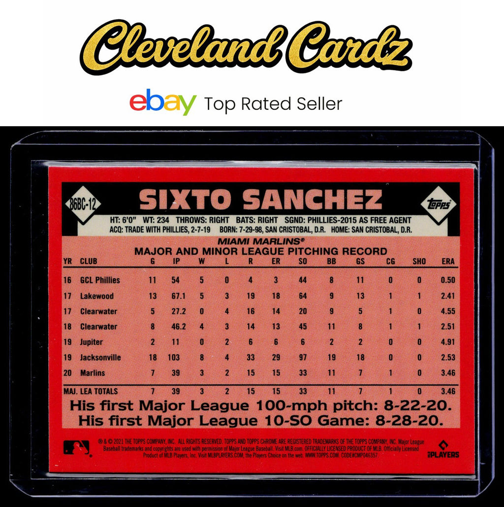 2021 Topps Chrome #86BC-12 Sixto Sanchez 1986 Topps Baseball 35th Anniversary