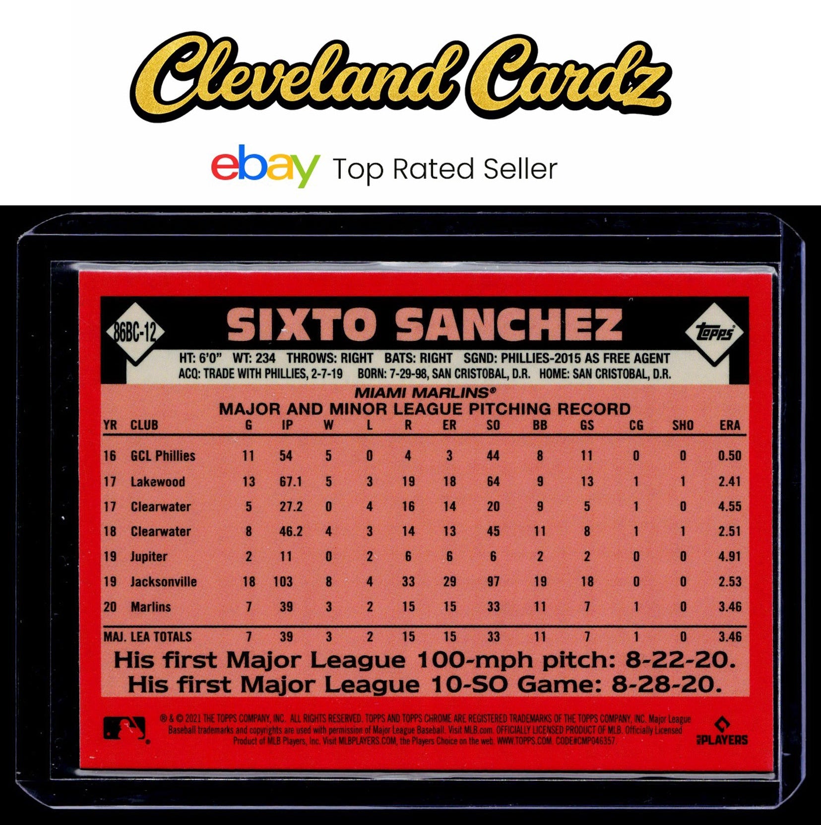 2021 Topps Chrome #86BC-12 Sixto Sanchez 1986 Topps Baseball 35th Anniversary