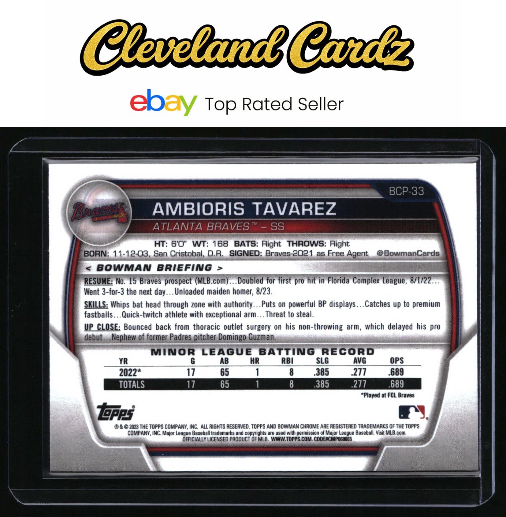 2023 Bowman #BCP-33 Ambioris Tavarez Chrome Prospects
