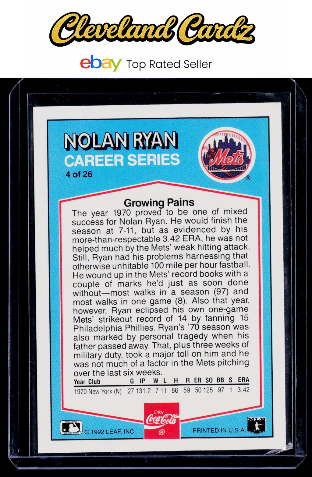 1992 Donruss Coca-Cola Nolan Ryan #4 Nolan Ryan