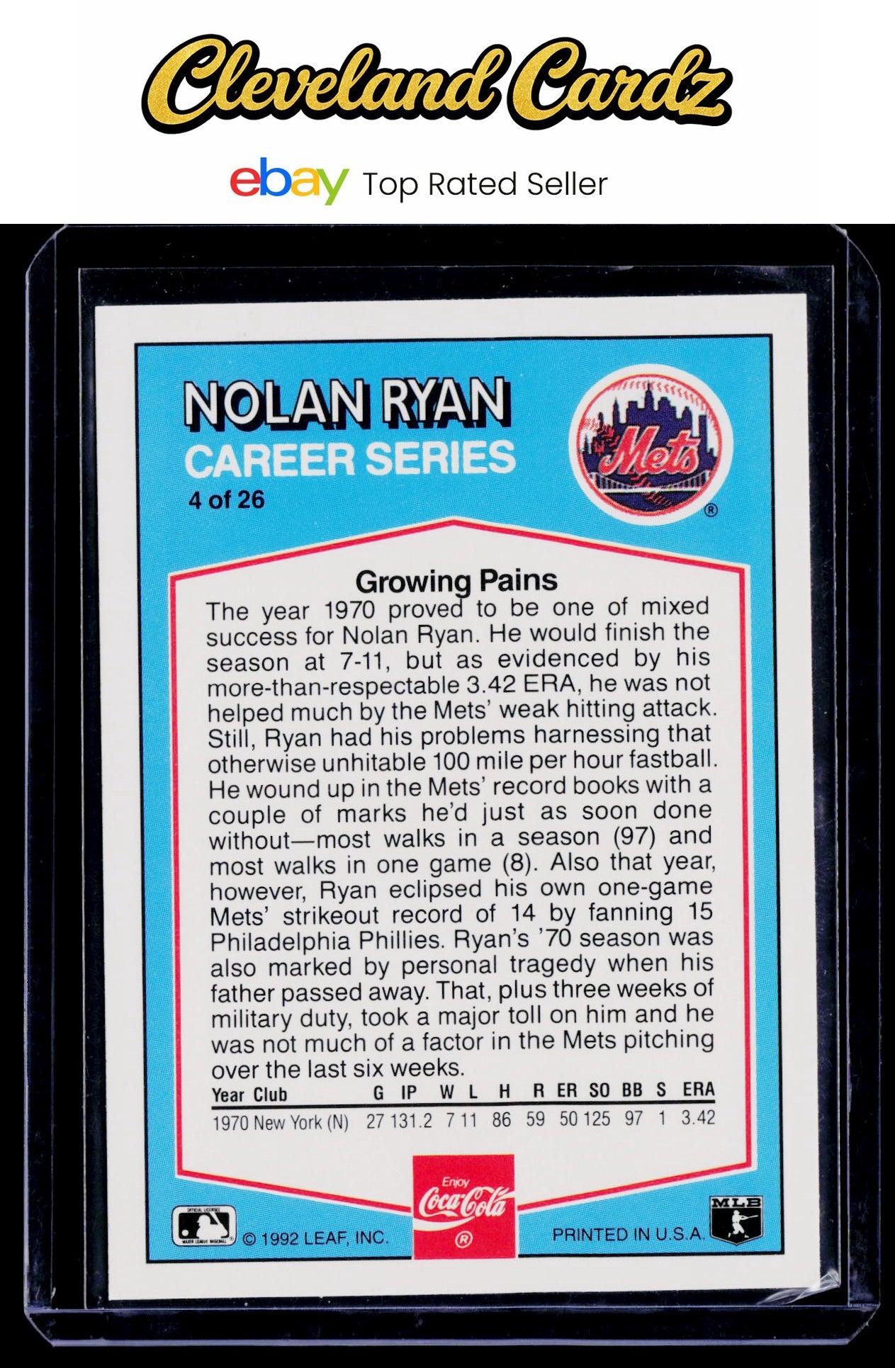 1992 Donruss Coca-Cola Nolan Ryan #4 Nolan Ryan