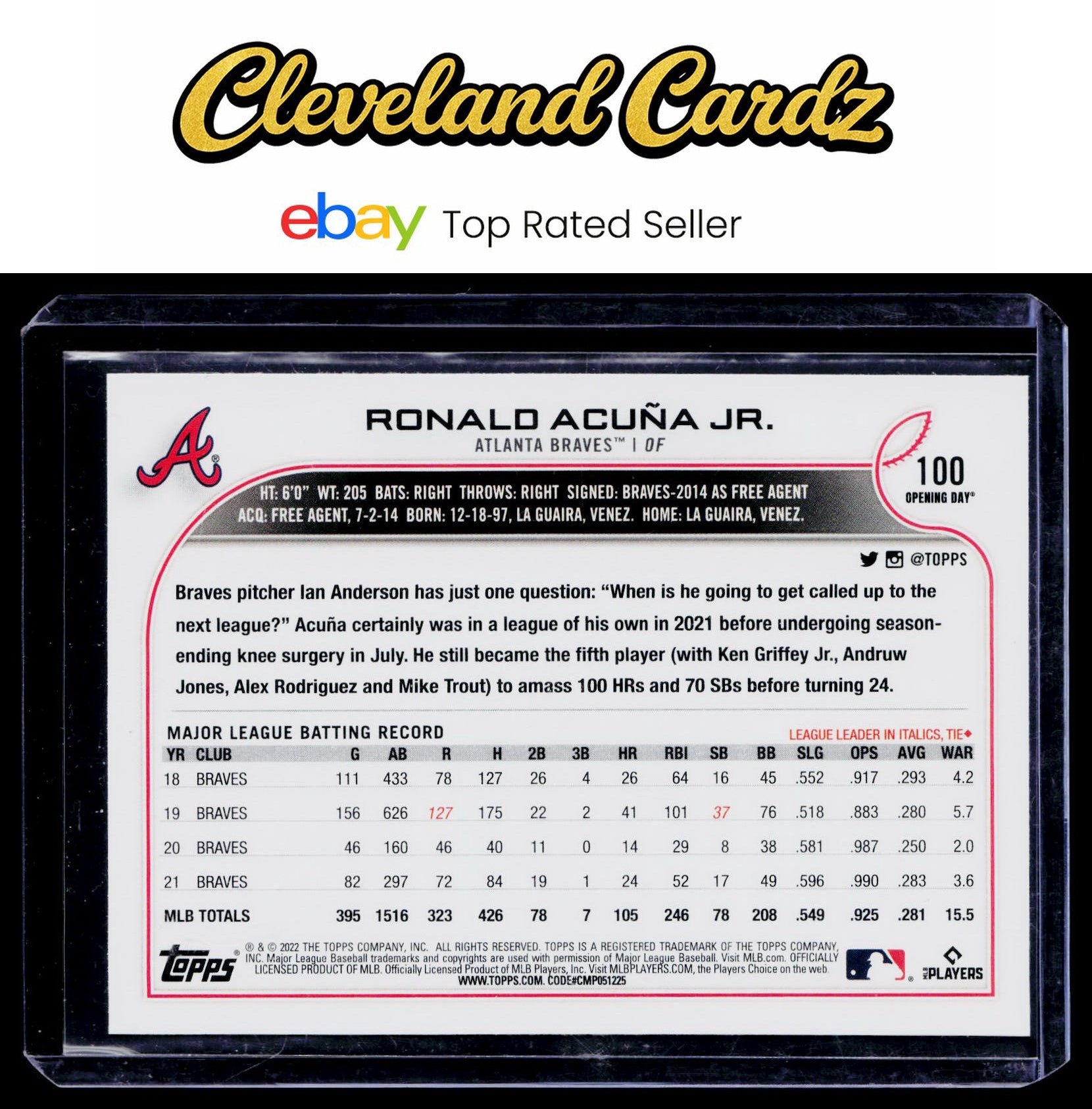 2022 Topps Opening Day #100 Ronald Acuña Jr.