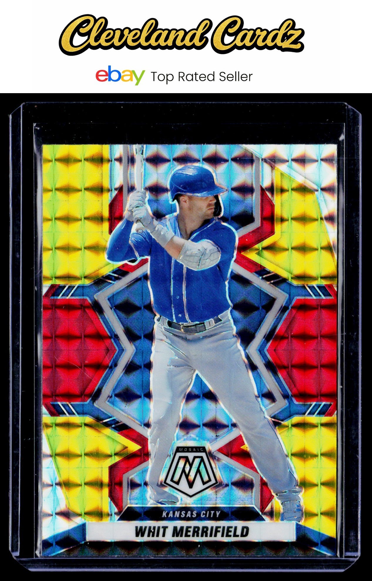 2022 Panini Mosaic #72 Whit Merrifield Fusion Red & Yellow Mosaic