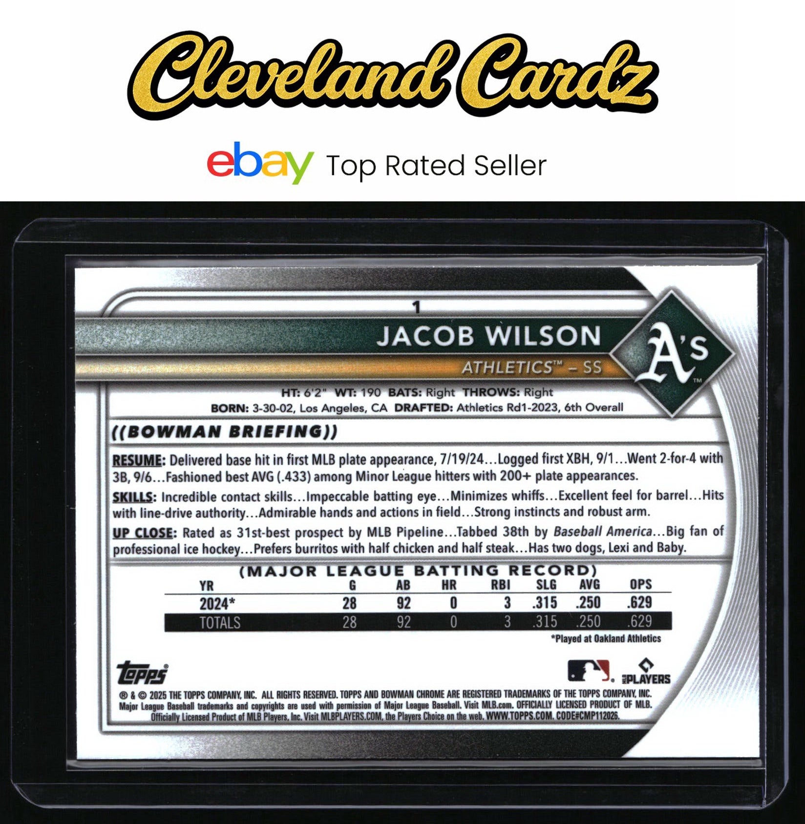 2025 Bowman Chrome #1 Jacob Wilson