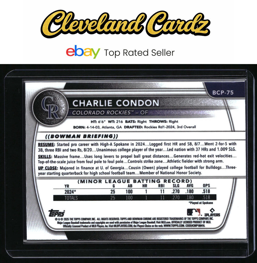2025 Bowman #BCP-75 Charlie Condon Chrome Prospects