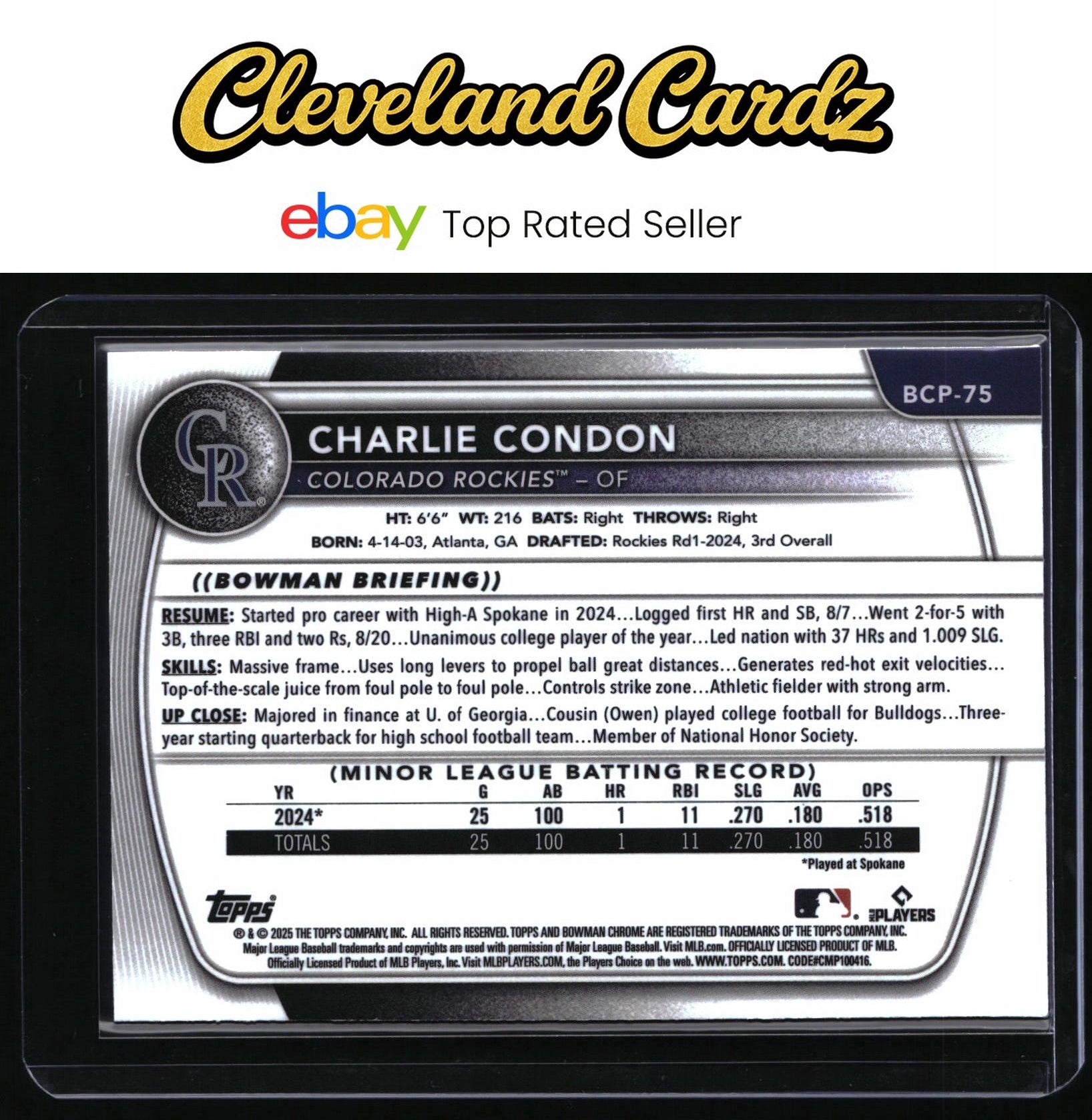 2025 Bowman #BCP-75 Charlie Condon Chrome Prospects
