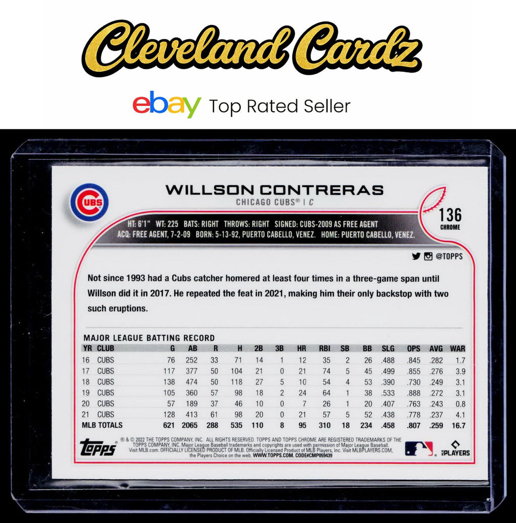 2022 Topps Chrome Sonic #136 Willson Contreras Black & White RayWave