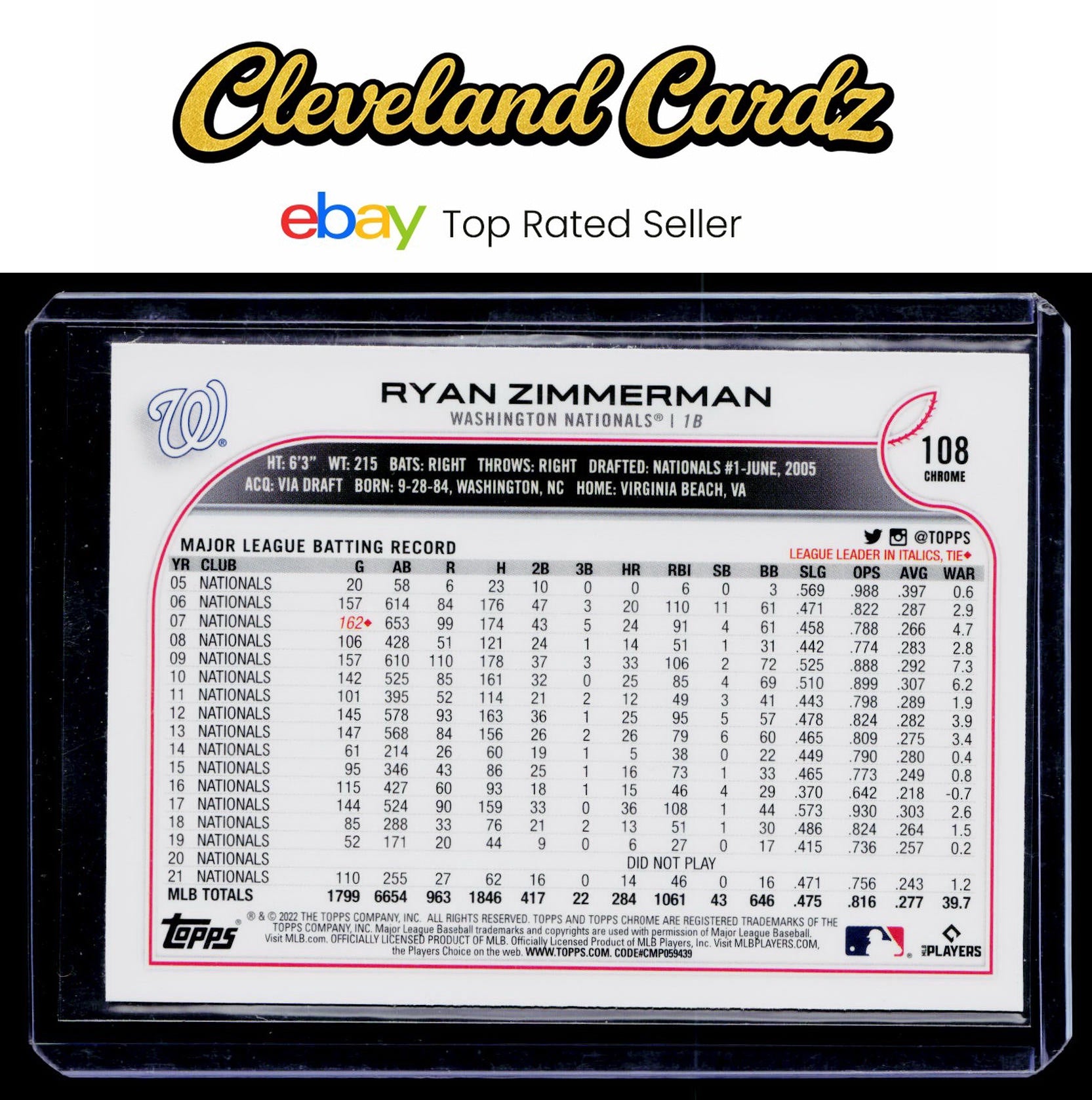2022 Topps Chrome #108 Ryan Zimmerman Prism Refractor