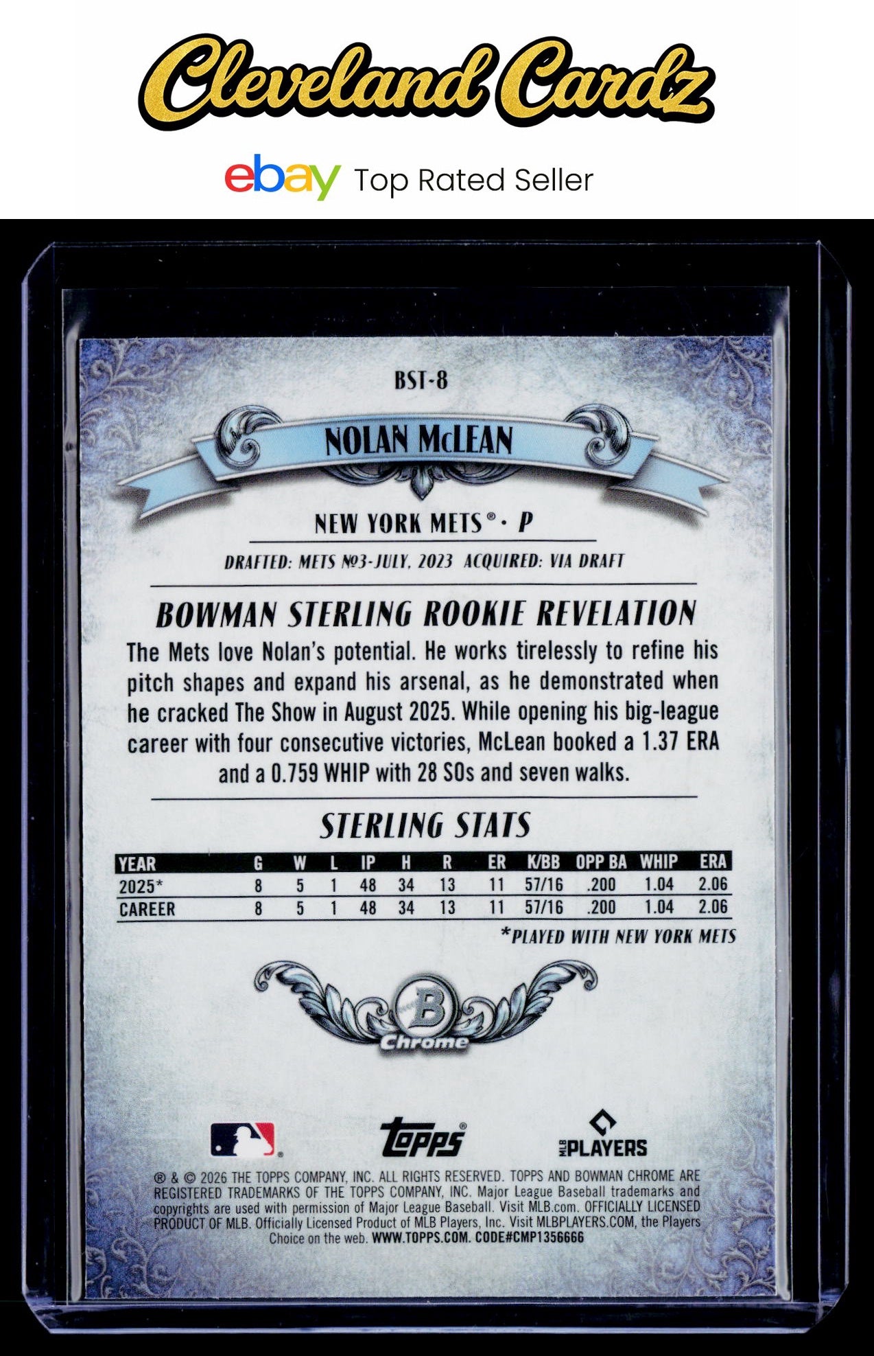2026 Bowman #BST-8 Nolan McLean Bowman Sterling Mojo Refractors